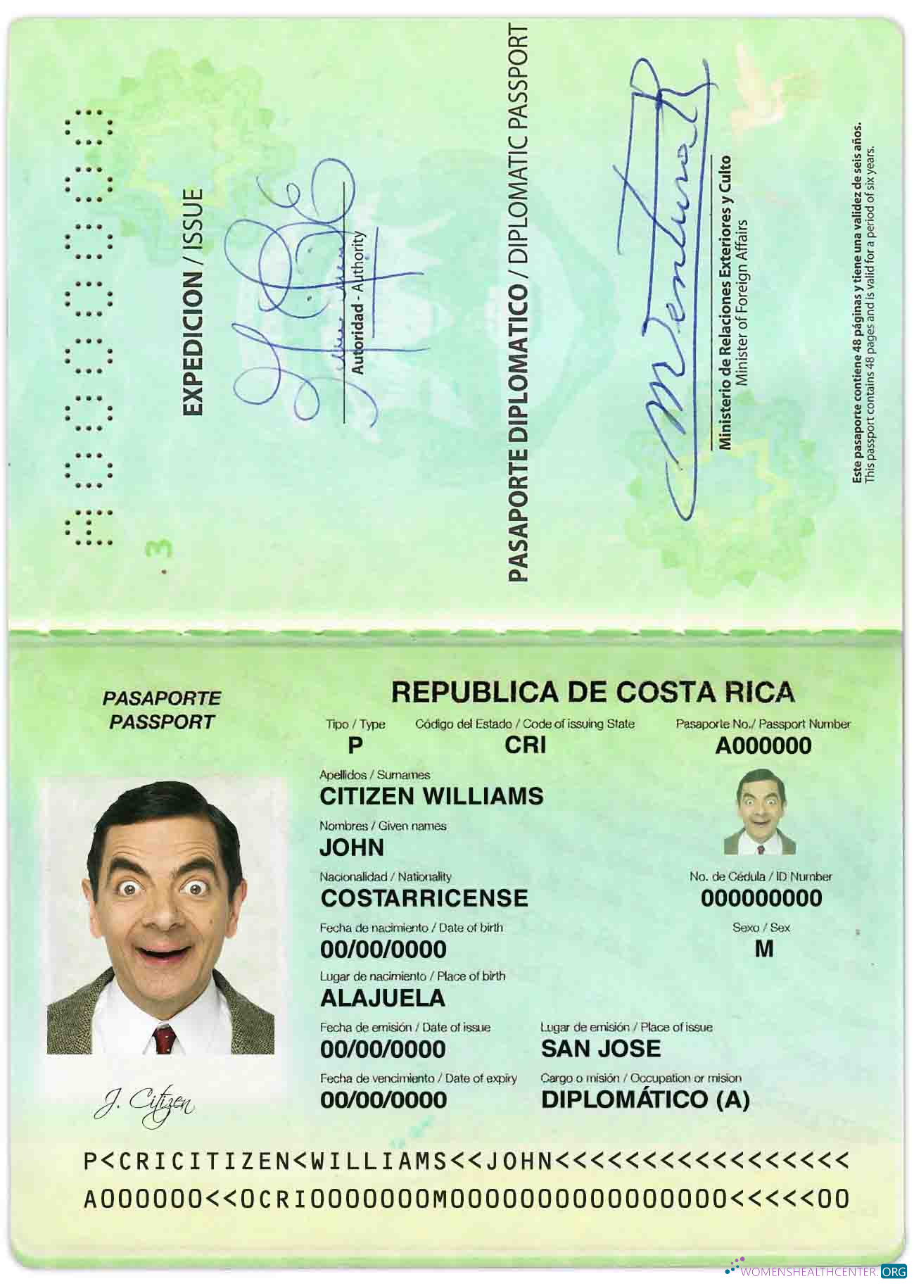 Download Costa Rica diplomatic passport Photoshop template